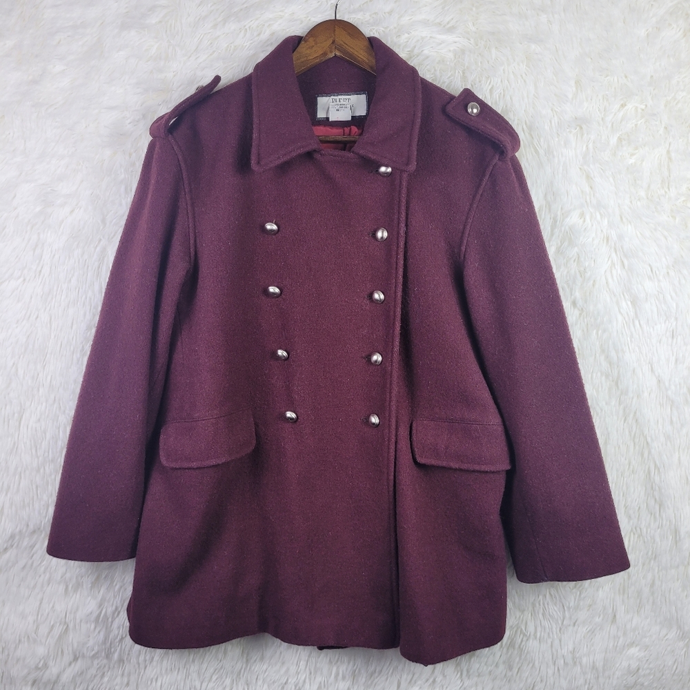 Fleet Street‎ Womens M Burgundy Wool Blend Peacoat Military Style